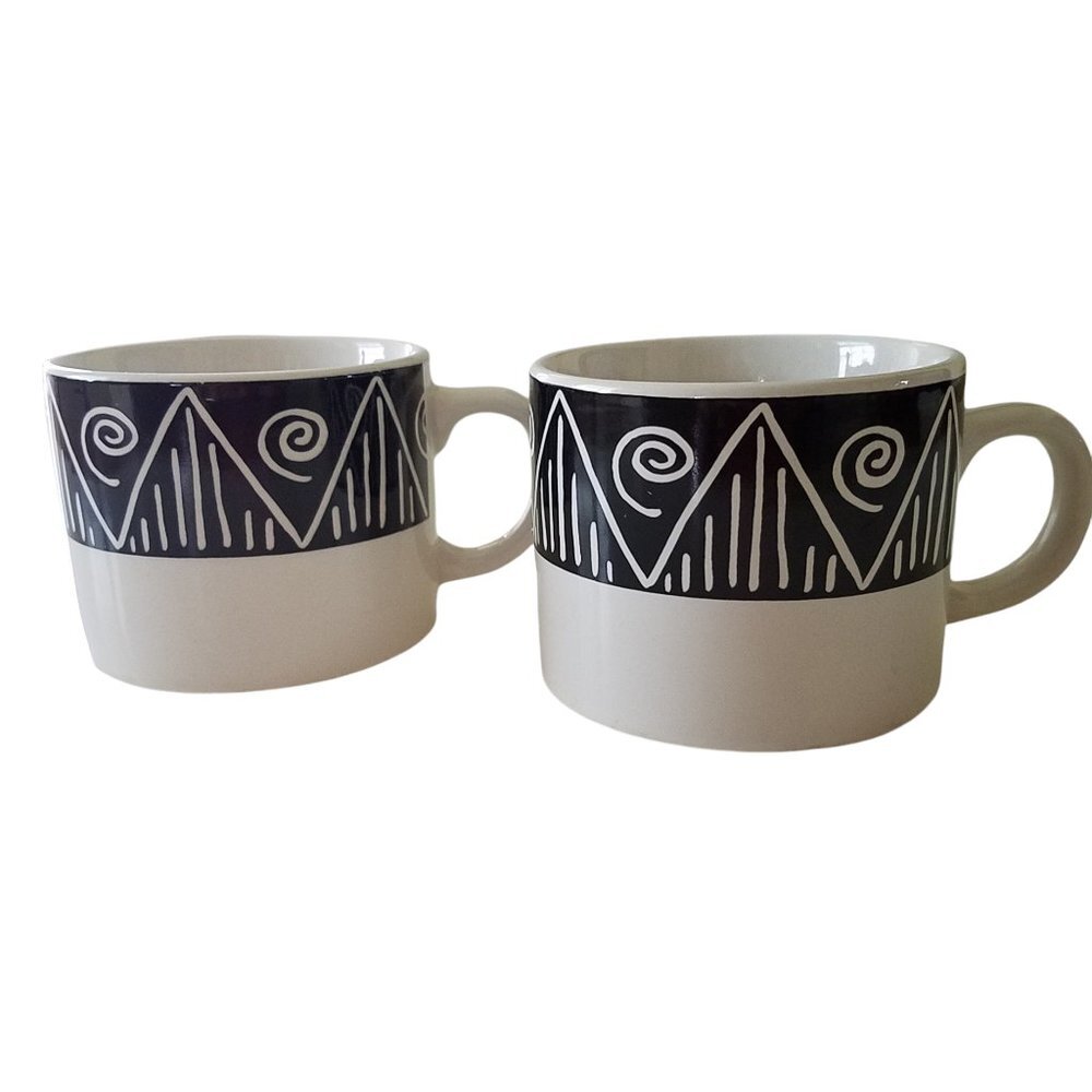 Vintage 1998 Sakura Onedia Majesticware Shadow Pattern Two Mugs